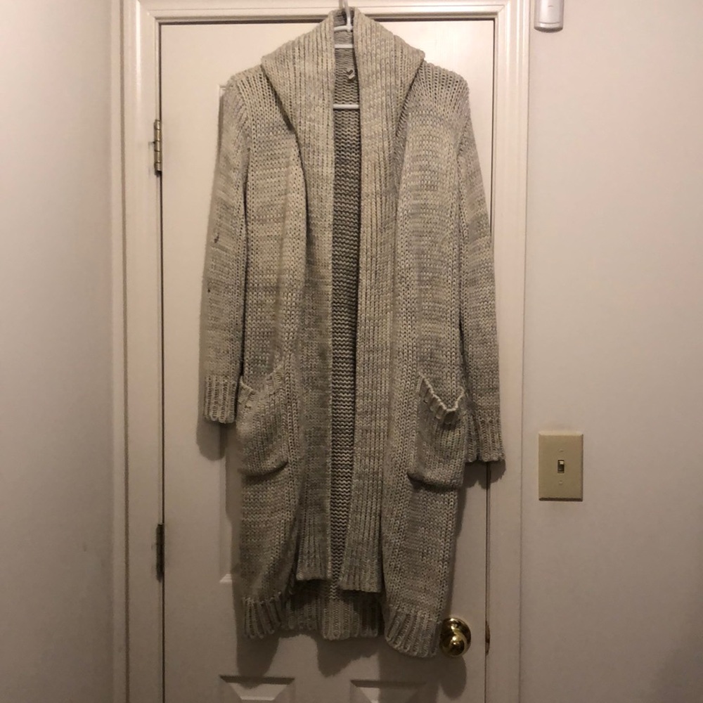 POL thigh length hooded sweater gray size L